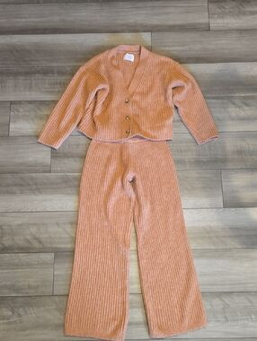 Zara Kids 2 Piece Ribbed Knit Two-Piece Set in Dusty Peach Size 13-14